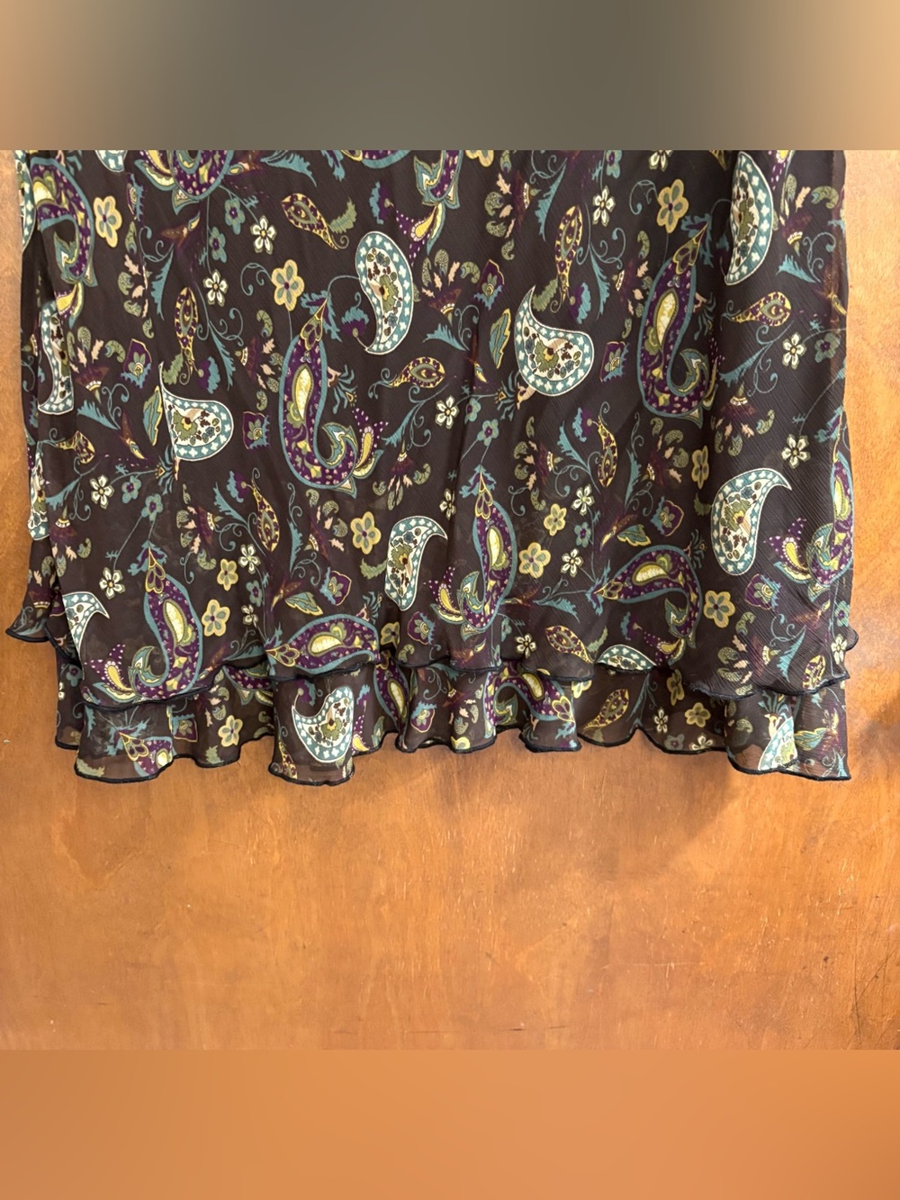 Vintage Brown Green Paisley Floral Sheer Mesh Midi Skirt Forest Fairy Grunge Y2K - Picture 5 of 7
